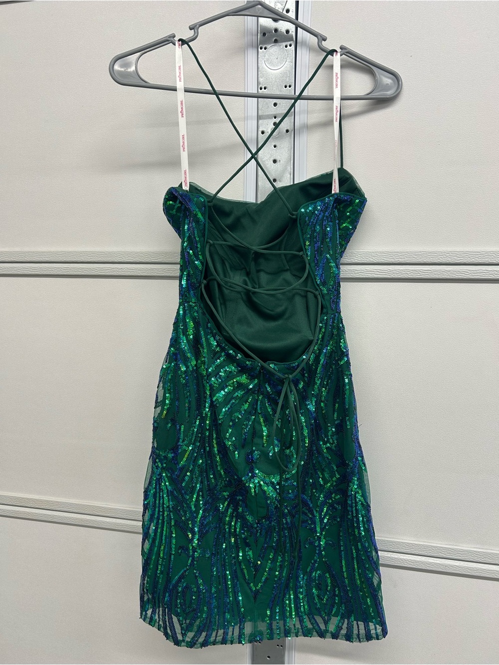 Blue and Green Sequin Spaghetti Strap Dress - Elegant Party Dress - Picture 3 of 5